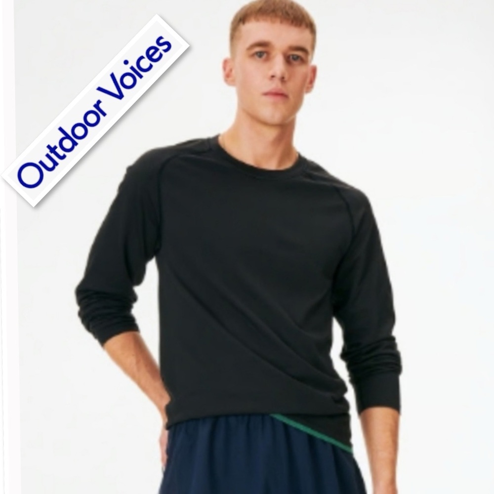 Outdoor Voices Men’s Seamless Pique Long Sleeve Shirt Top In Black Size S